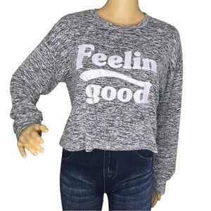 Forever 21 Feeling Good Cropped Lightweight Sweater Gray and White Size Large